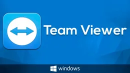 Логотип TeamViewer на синем фоне с указанием поддержки Windows